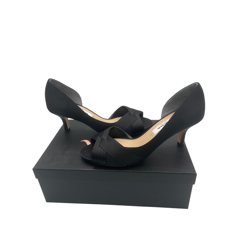 Nina Freja Black Luster Satin Peep Toe Kitten HeelDorsey Pumps Womens 7M G865F8 - Picture 4 of 7